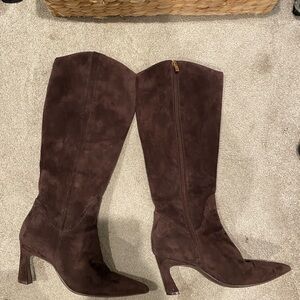 Naturalizer Emily Chocolate Brown Suede Knee-High Heeled Boots